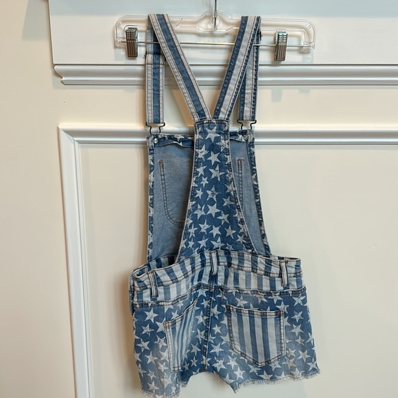 Womens Exhilaration Overall Dungarees Jeans Shorts Stars and Stripes size S - Picture 3 of 6